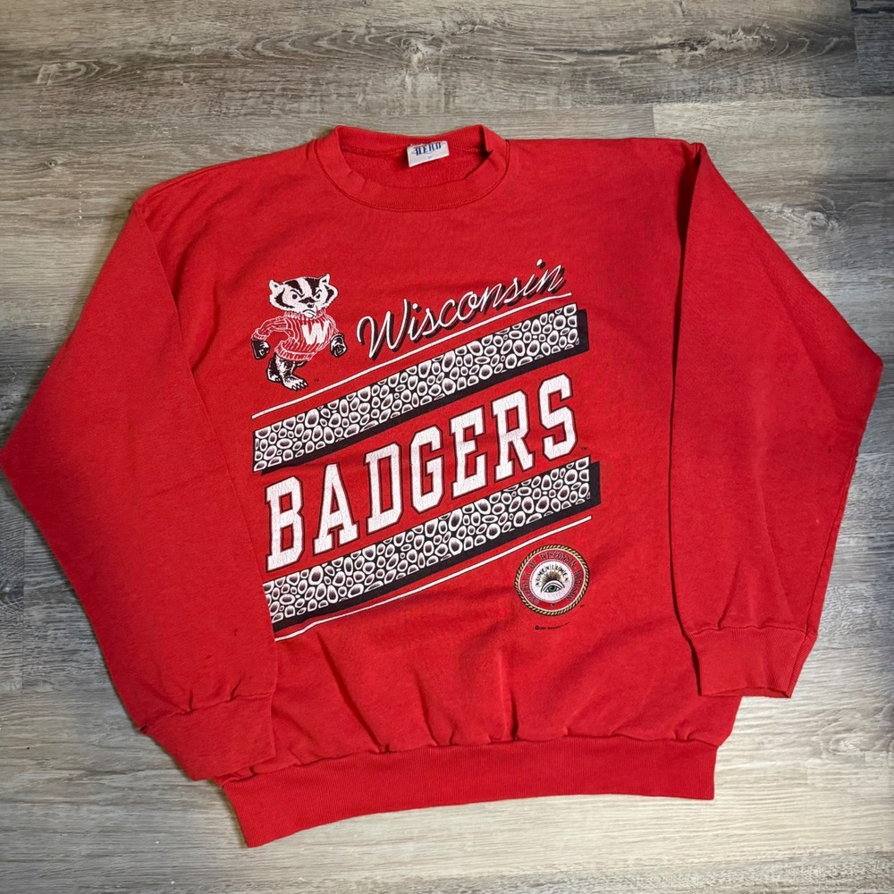 Vintage 1991 Wisconsin Badgers Saturday's Hero Sweatshirt Red XL Made in USA